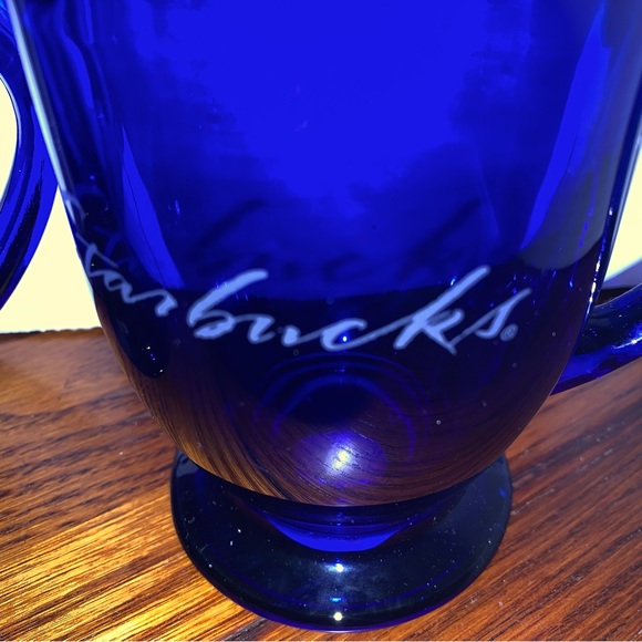 2 NWT Anchor Hocking cobalt blue STARBUCKS pedestal mugs - Picture 3 of 7